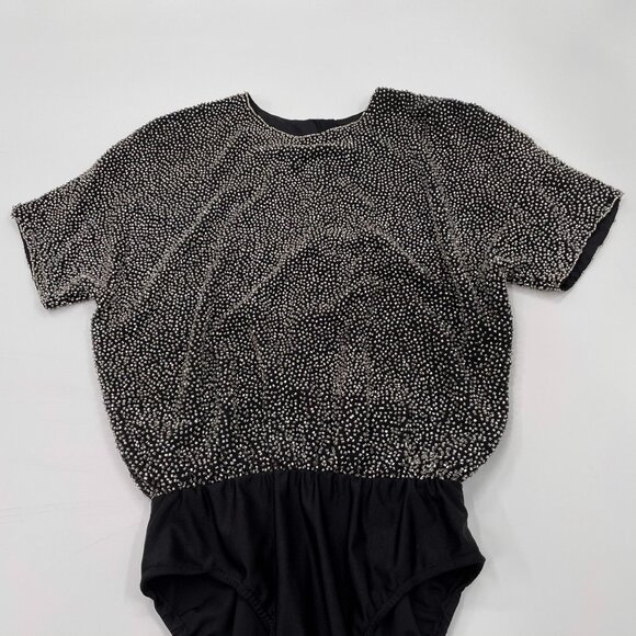 Vintage Oleg Cassini Black Tie Beaded Bodysuit | Size S-L - Picture 6 of 16